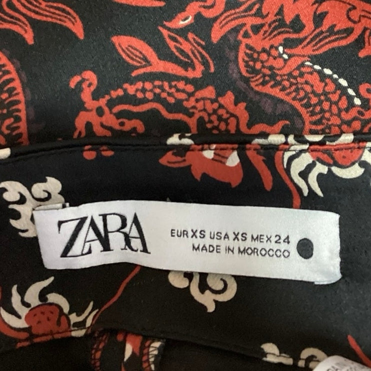 ZARA Women's Multi Chinese Dragon Print Silky Satin Slip Straight Mini Skirt XS