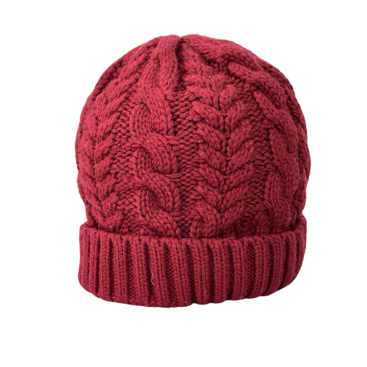 Timberland Women's Red Cable Knit Foldover Fleece Bonnet Beanie Hat Cap Size OS