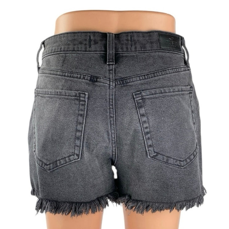 Hollister Vintage Stretch Womens Black Ultra High Rise Denim Jeans Mom Shorts 27