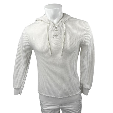 Scotch & Soda Men's White Waffle Knit Long Sleeve Hooded Hoodie Sweater Top Sz S