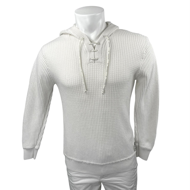 Scotch & Soda Men's White Waffle Knit Long Sleeve Hooded Hoodie Sweater Top Sz S