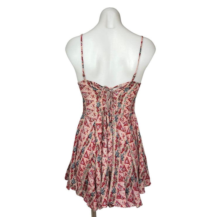 Altar'd State Pink Red Sleeveless V-Neck Floral Fit & Flare Mini Dress Size M