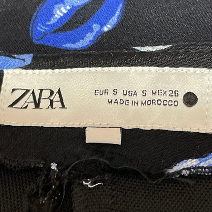 Zara Women's Black Blue Lips Graphic Print High Waist A Line Mini Skirt Size S