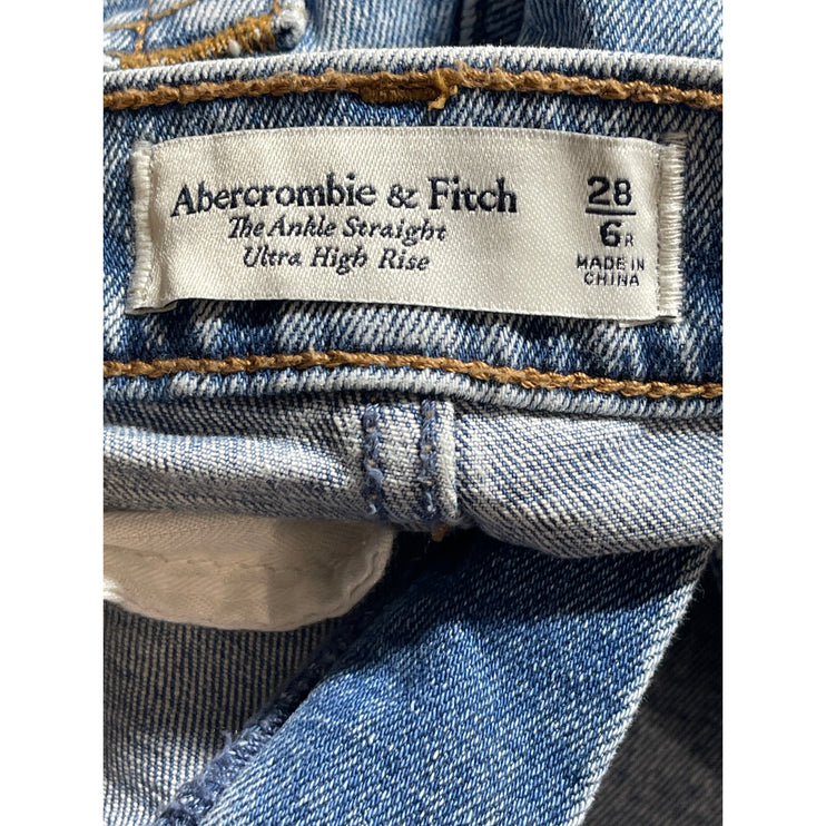 Abercrombie & Fitch The Ankle Straight Blue Ultra High Rise Patchwork Jeans 28