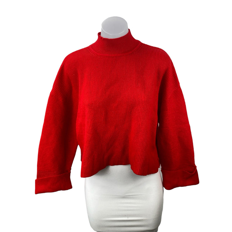 MNG Mango Red Ribbed Turtle Neck Long Sleeve Crop Sweatshirt Sweater Top Size XS