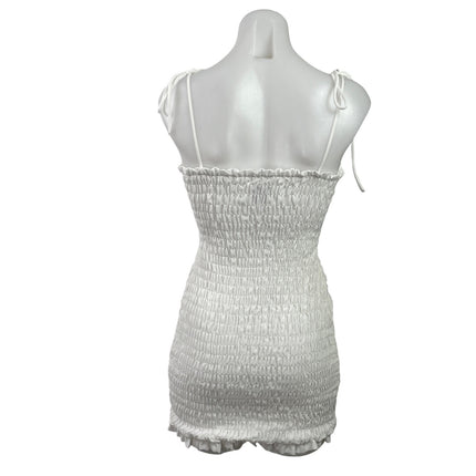 Princess Polly White Sleeveless Tie Strap Cami Smocked Mini Bodycon Dress Size 0