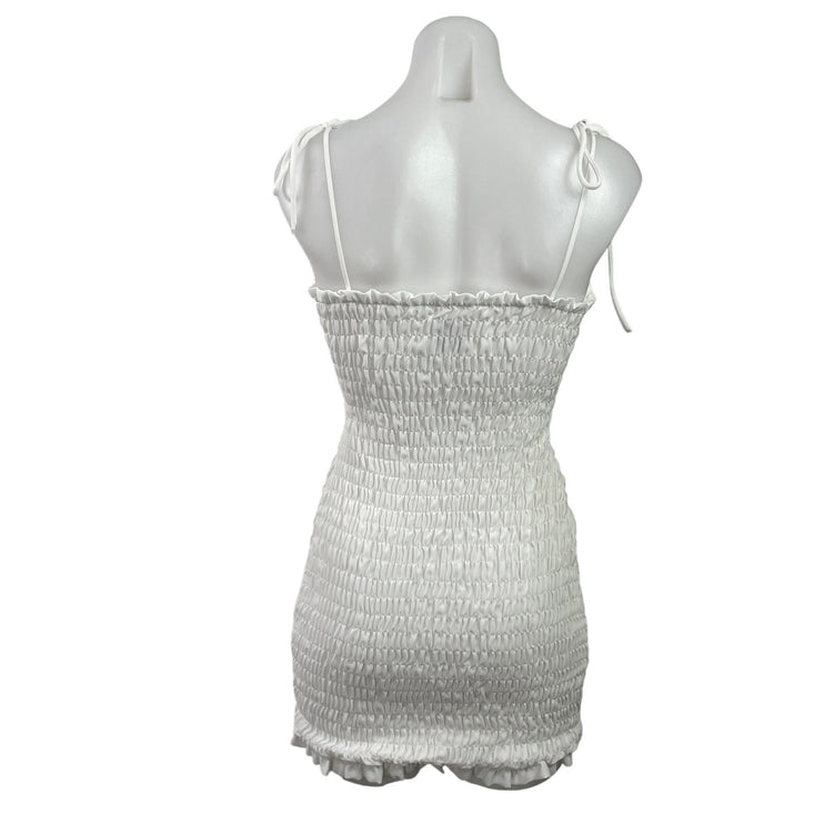 Princess Polly White Sleeveless Tie Strap Cami Smocked Mini Bodycon Dress Size 0
