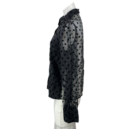 MNG Mango Black Polka Dot Mesh Sheer Long Sleeve Button Down Blouse Top Size S