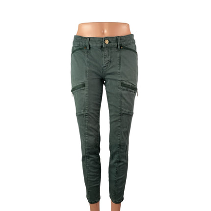 White House Black Market Women's Green Zip Cargo Crop Skinny Denim Jeans Size 2