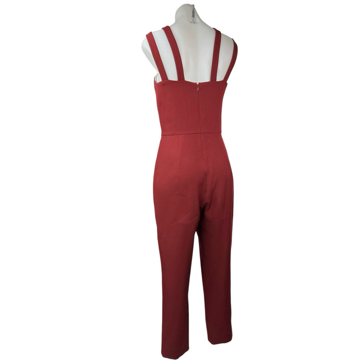 Express Red Double Strap Sleeveless Cutout Tapered Crop Ankle Jumpsuit Romper 6