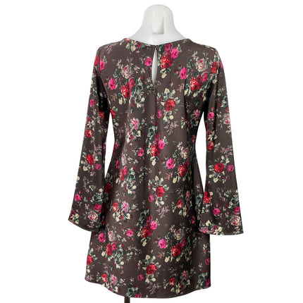 Gap Women's Brown Floral Long Sleeve Crew Neck Peasant A Line Mini Dress Size S