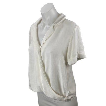 Vici Kienna Women's White Textured Drape V Neck Short Sleeve Wrap Blouse Top S