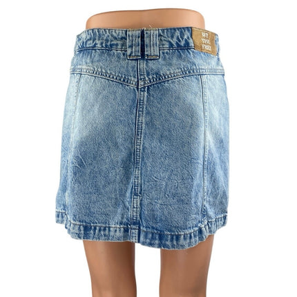 Free People We The Free Blue High Rise Distressed Mini Denim Jean Skirt Size 28