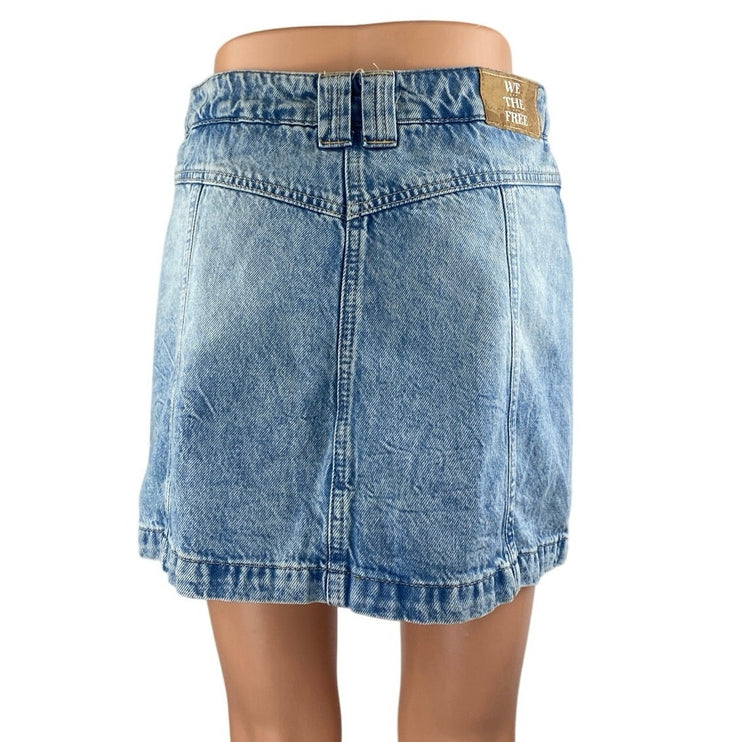 Free People We The Free Blue High Rise Distressed Mini Denim Jean Skirt Size 28