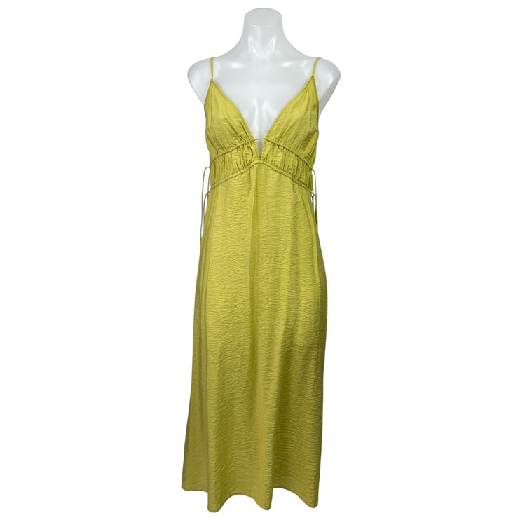 H&M Yellow Sleeveless V Neck Tie Adjustable Waist Cami Tank Midi Dress Size XS