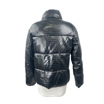 Marc New York Faux Vegan Leather Croc Embossed Quilted Puffer Coat Jacket Sz S