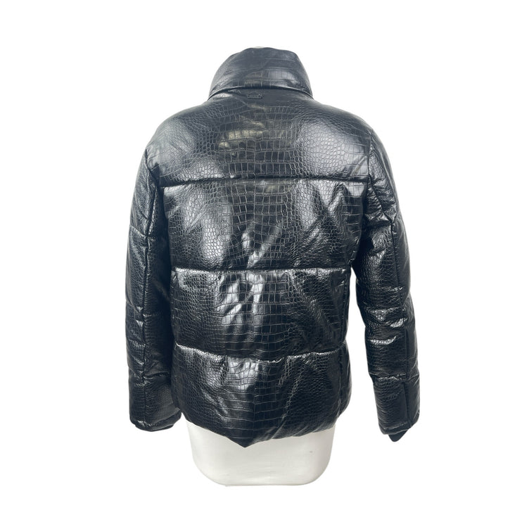 Marc New York Faux Vegan Leather Croc Embossed Quilted Puffer Coat Jacket Sz S