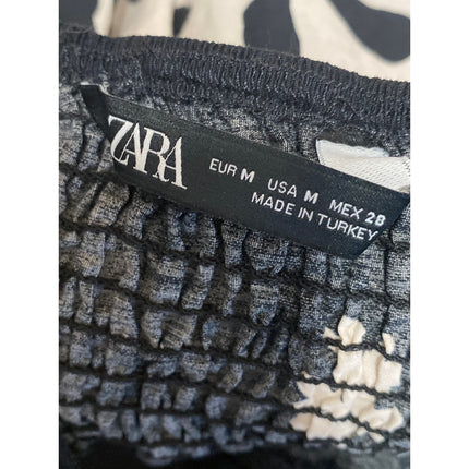 Zara Women's Black Floral Smocked Sleeveless Flare Peplum Camisole Tank Top Sz M