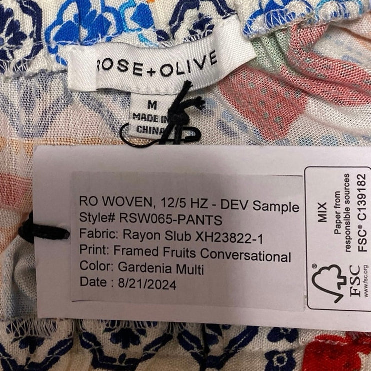 NEW Rose + Olive Framed Fruits Multicolor Wide Leg Palazzo Trousers Pants Size M