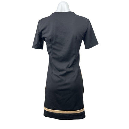Miusol Womens Black Gold Pleated Short Sleeve Mini Bodycon Sheath Dress Size M