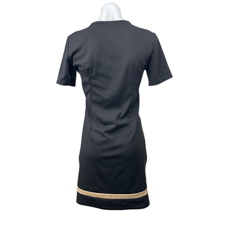 Miusol Womens Black Gold Pleated Short Sleeve Mini Bodycon Sheath Dress Size M
