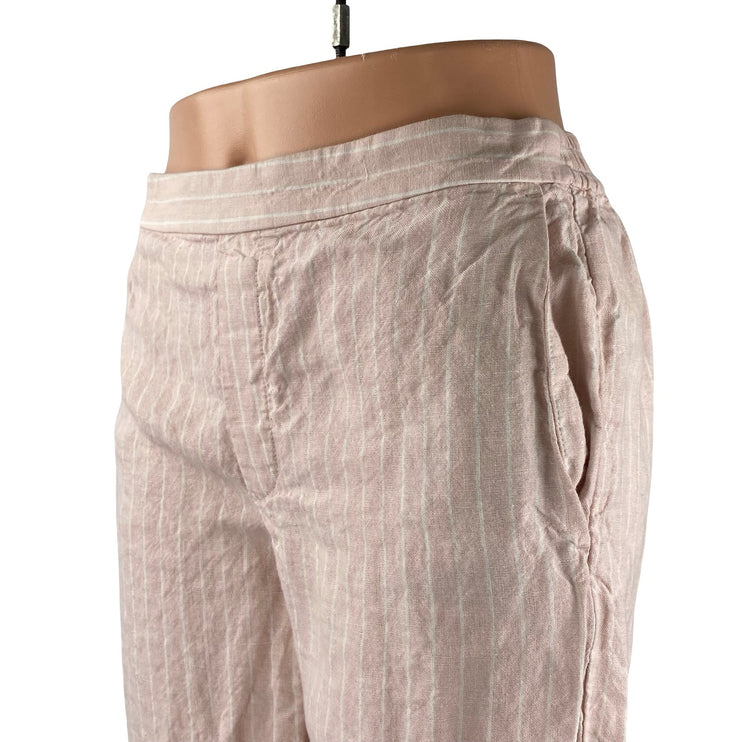 Madewell 100% Linen Zoe Women's Pink Stripe Mid Rise Straight Trousers Pants XS
