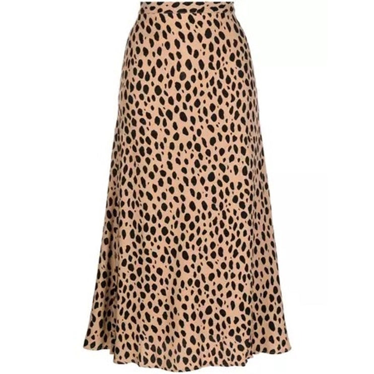 Reformation Bea Brown Silk Satin Leopard Print Midi Straight Pencil Slip Skirt 0