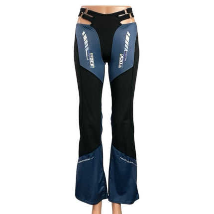 Blue Black Cutout Mid Waist Y2k 90s Flared Tight Colorblock Trousers Pants Sz XS