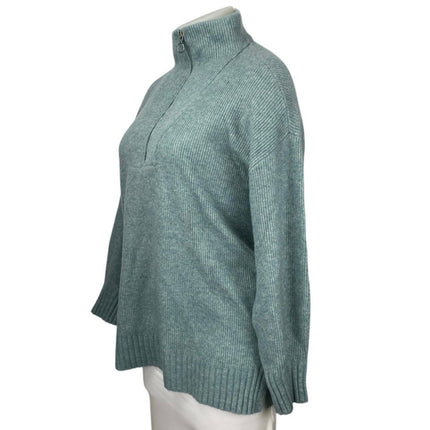 Lou & Grey Women's Green Wool Ribbed Half Zip Turtleneck Long Sleeve Sweater L