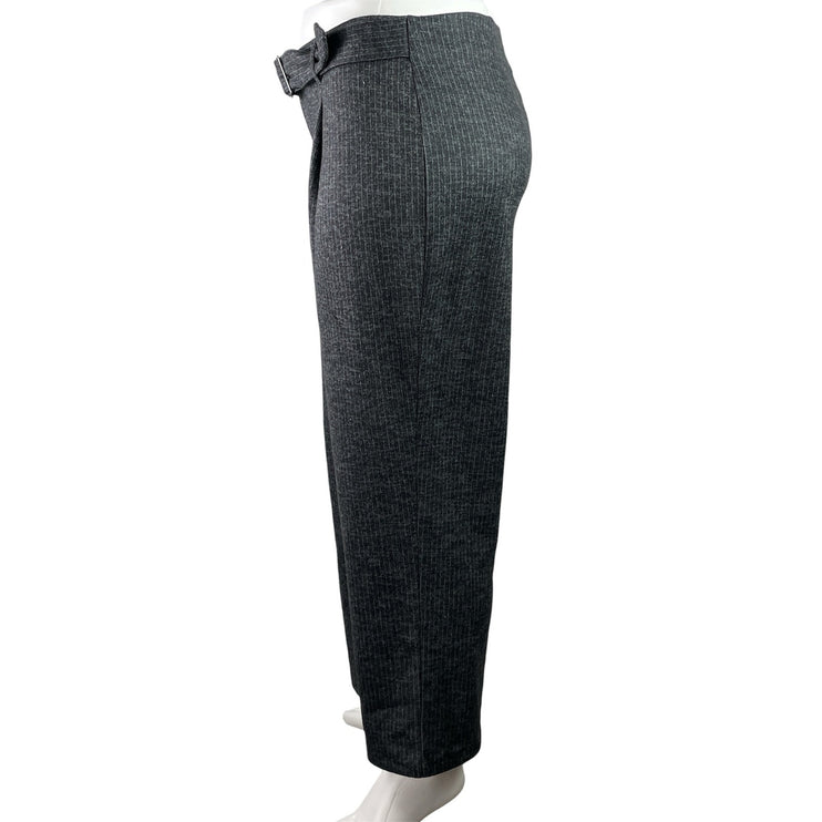 New York Clothing Black Striped Pleated Belted Straight Leg Trousers Pants Sz 1X