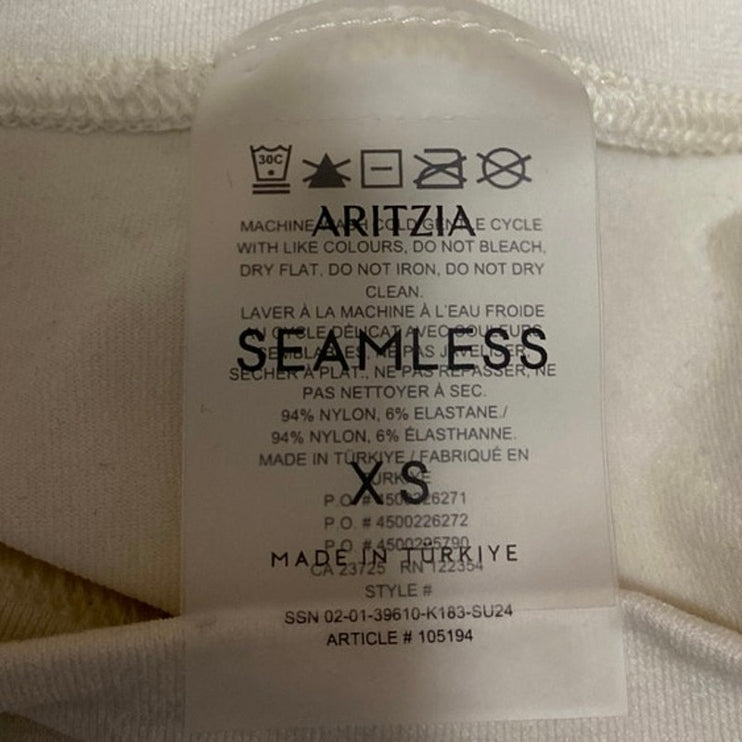 Aritzia Women's Cream Short Sleeve Crew Neck Seamless T Shirt Tee Crop Top XS