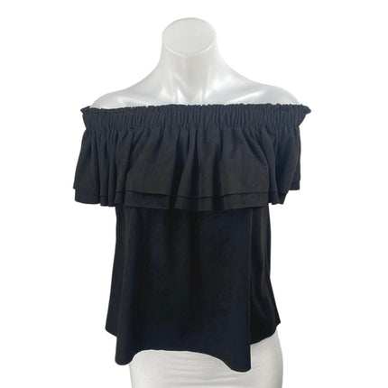 Young Fabulous & Broke YFB Women's Black Ruffle Off Shoulder Blouse Top Size S