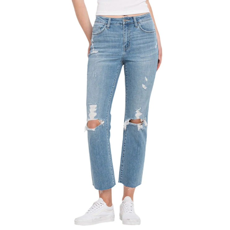 Flying Monkey Women's Blue Distressed Raw Hem Crop Straight Denim Jeans Size 26