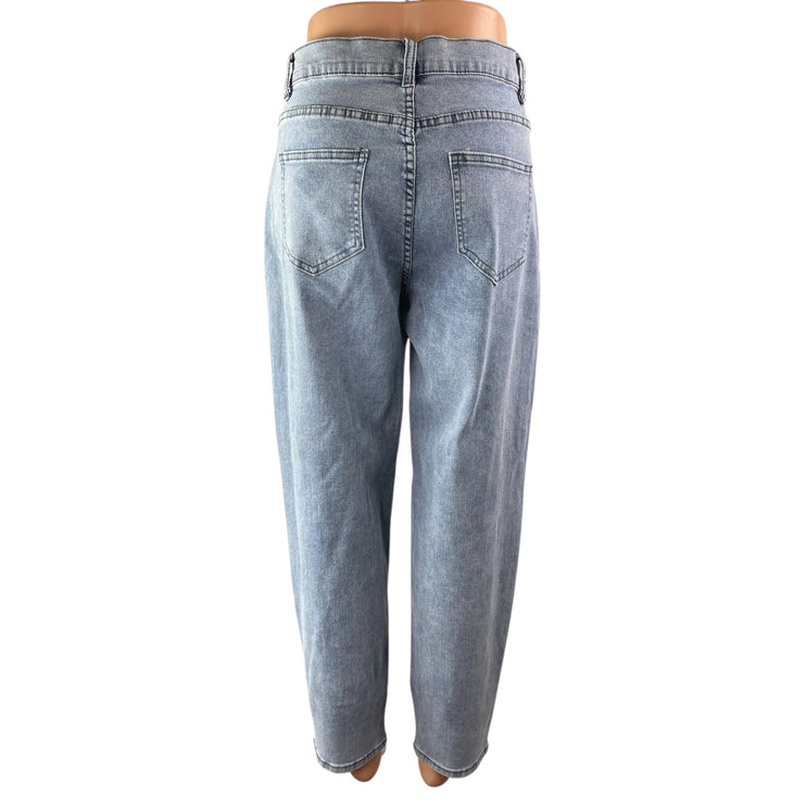 NEW Women's Blue Light Wash High Waisted Straight Tapered Denim Jeans Pants Sz M
