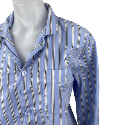 Laurence Tavernier Blue Striped Long Sleeve Button Up Shirt Sleepwear Pajamas S