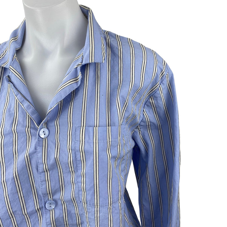 Laurence Tavernier Blue Striped Long Sleeve Button Up Shirt Sleepwear Pajamas S
