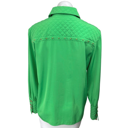 Louis Feraud Women's Green Quilted Long Sleeve Studded Button Down Shirt Top 6