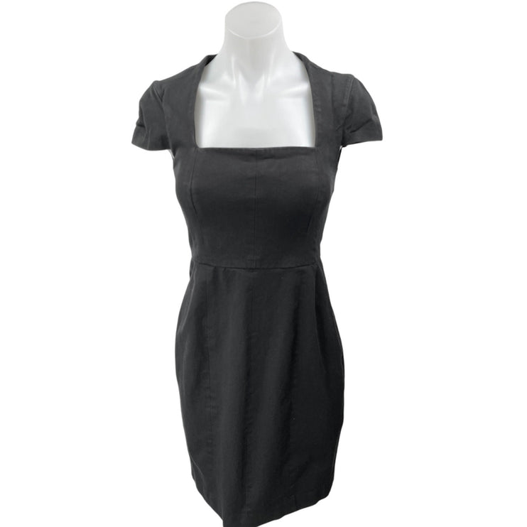 Banana Republic Black Square Neck Short Cap Sleeve Knee Length Sheath Dress 2
