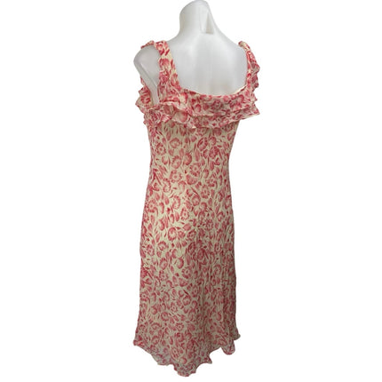 Ann Taylor LOFT Pink Floral 100% Silk Sleeveless Ruffle Mini Tank Dress Size 6