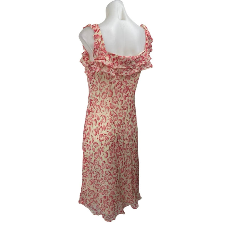 Ann Taylor LOFT Pink Floral 100% Silk Sleeveless Ruffle Mini Tank Dress Size 6