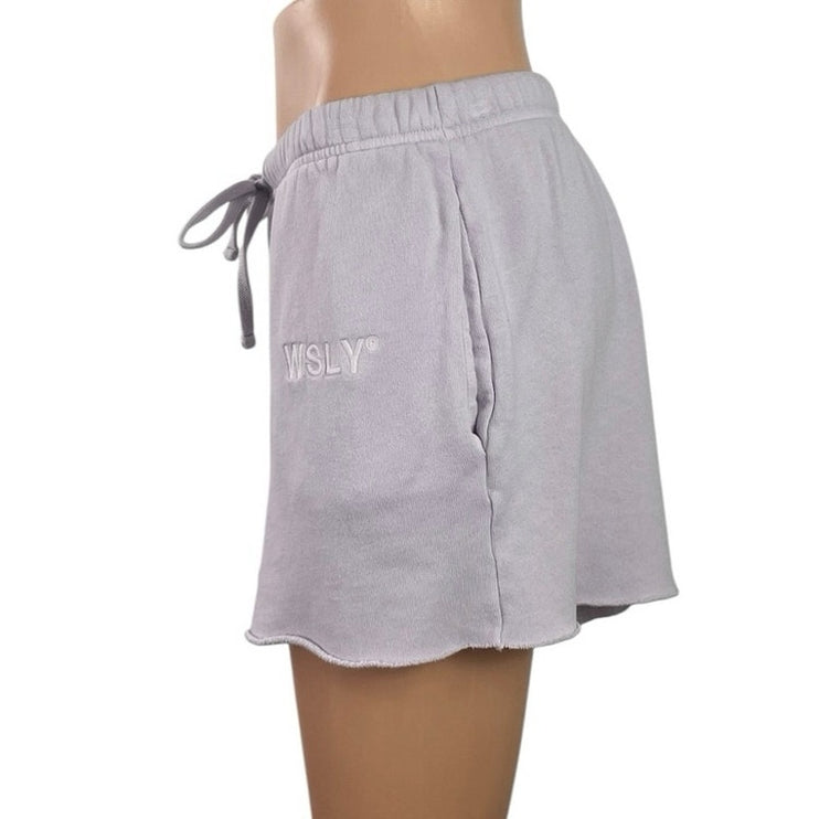 WSLY Women's Purple Lilac Fleece Drawstring Mid Rise Lounge Mini Shorts Size S