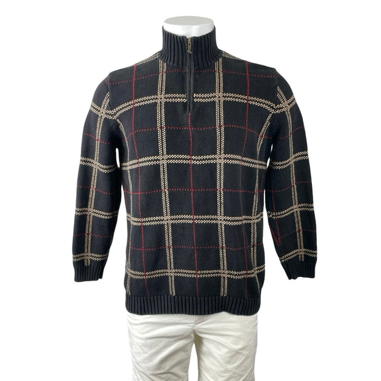 Lauren Ralph Lauren Men's Black Plaid 1/4 Zip Turtleneck Knit Sweater Top Size L