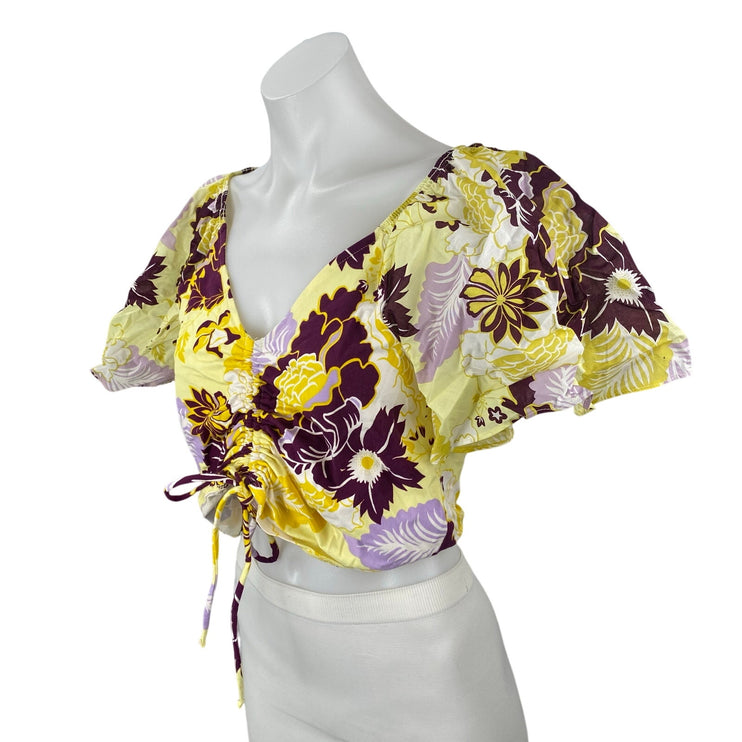 Anthropologie Maeve Womens Multicolor Floral Cinched Crop Peasant Blouse Top M