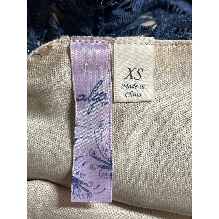 Alya Women's Paisley Lace Overlay V Neck Cap Sleeve Mini Flare A-Line Dress XS