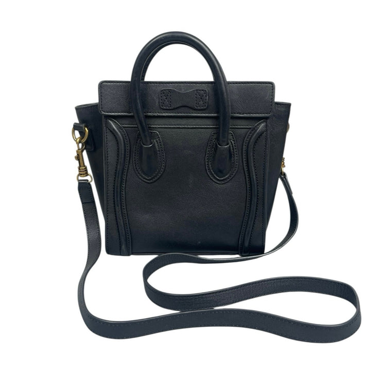 Celine Nano Luggage Black Leather Wing-Side Mini Handheld Crossbody Handbag