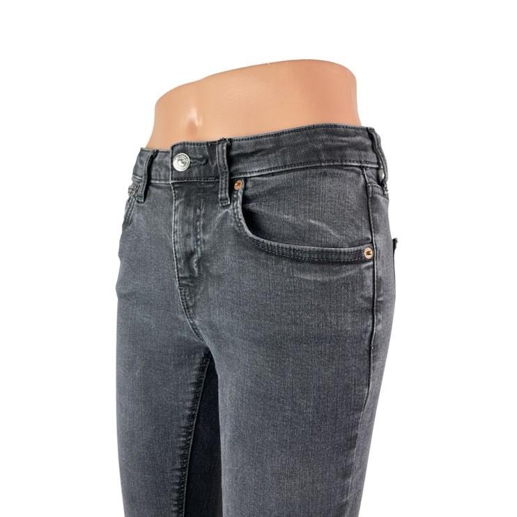 Zara Women's Black Washed Mid Rise Slim Fit Cropped Skinny Denim Jeans Size 6