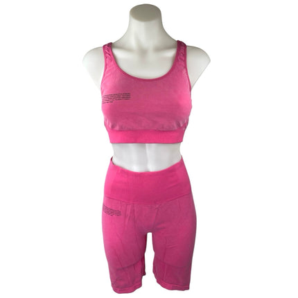 Pangaia Pink Sleeveless Activewear Gym Sports Bra & Biker Shorts Matching Set L