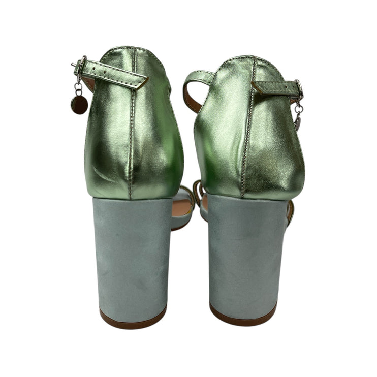 Gian Marco Venturi Women Green Square Toe Ankle Strap Block Heels Sandal Sz 8.5