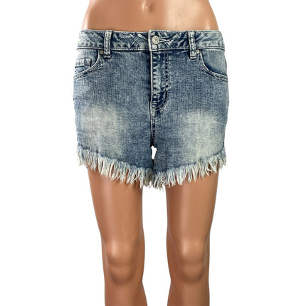 Altar'd State Women's Blue Distressed Frayed Fringe Casual Denim Jeans Shorts 26