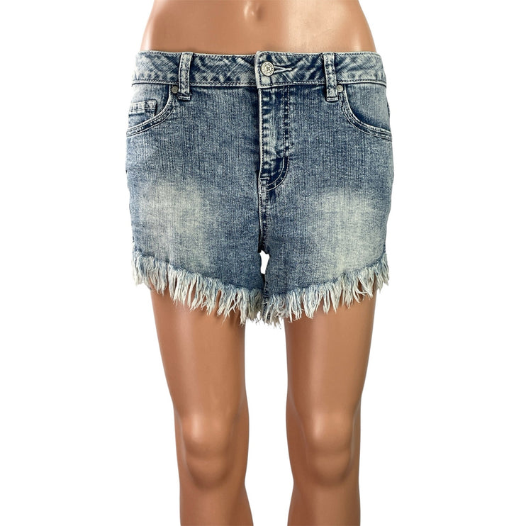 Altar'd State Women's Blue Distressed Frayed Fringe Casual Denim Jeans Shorts 26